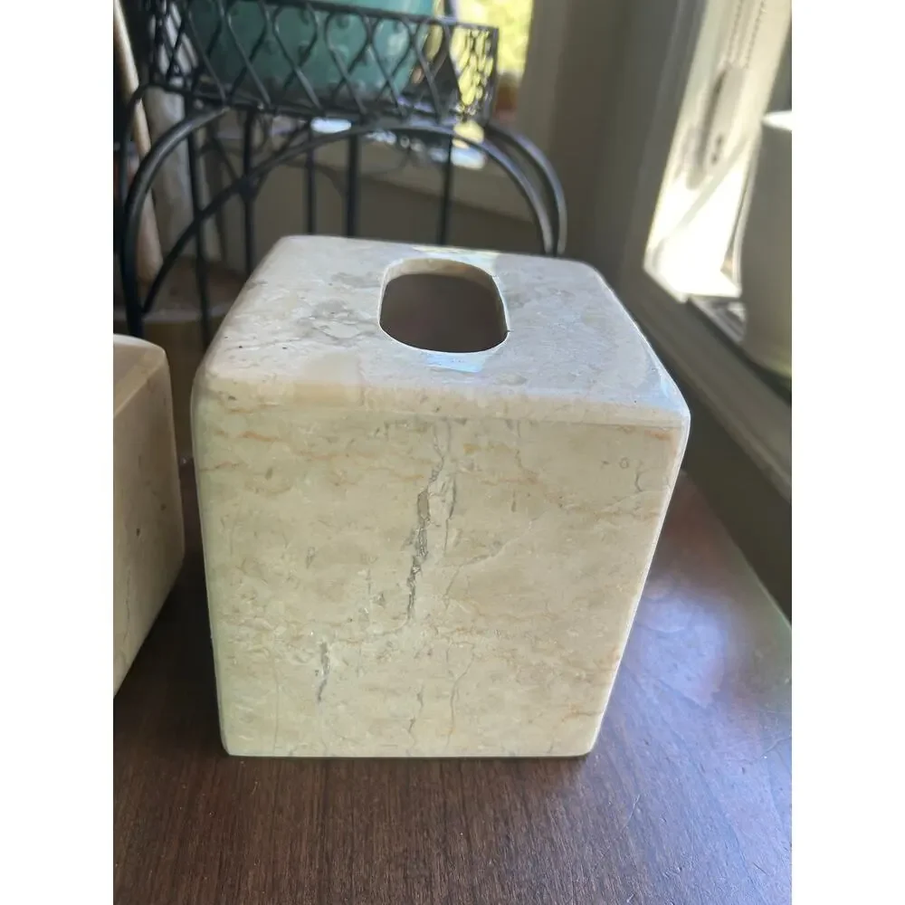 Bed Bath & beyond MARBLE BATHROOM TISSUE BOX COVER & TB Holder - CHAMPAGNE